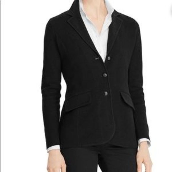 Lauren Ralph Lauren Black Single Breasted Sweater Knit Blazer M Petite NWT